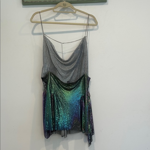 Dolls Kill Current Mood chainmail iridescent Gothic cross Mini Dress women’s Lg - Picture 7 of 16